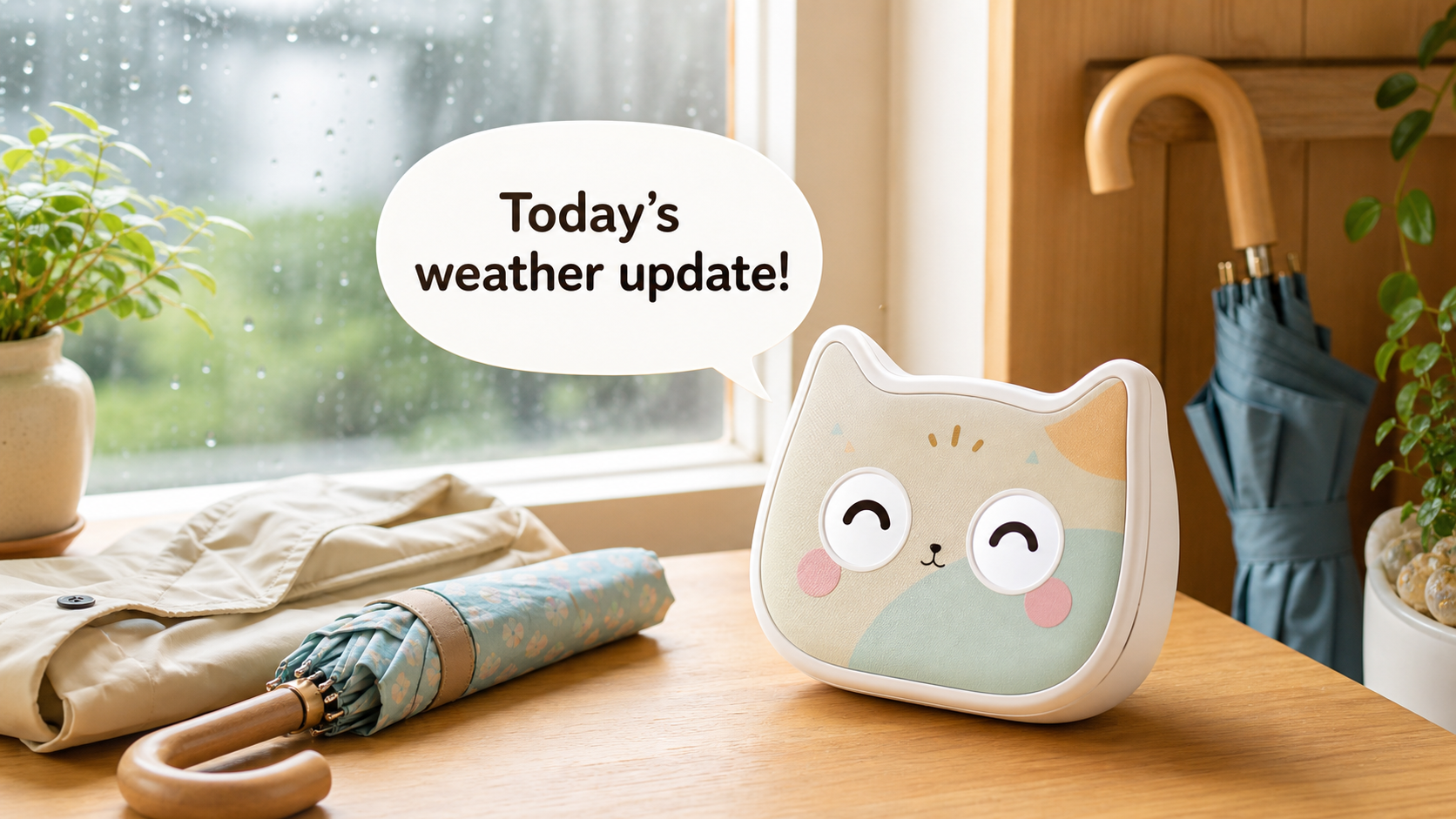 Mia AI cat robot speaking a weather forecast