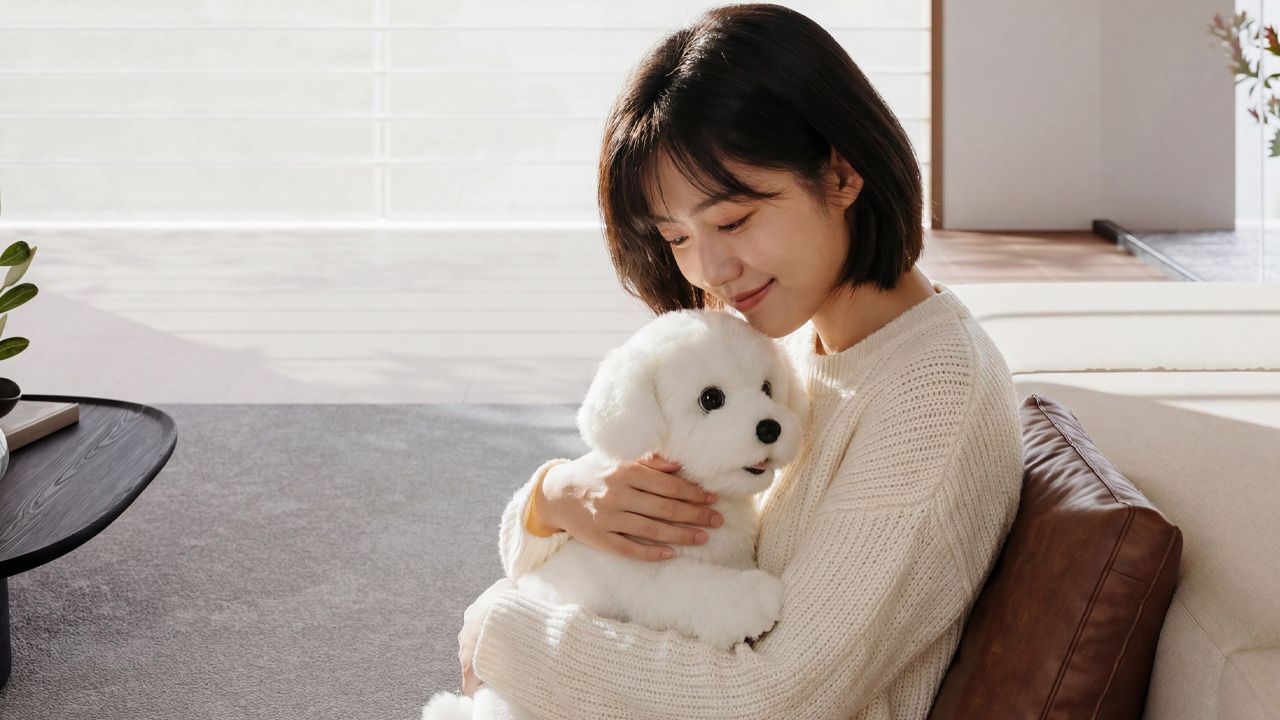 ECOVACS LilMiloを抱いて触れ合う利用シーン
