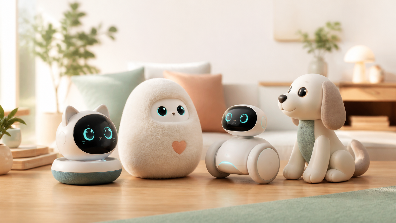 声・触覚・動き・成長で愛着を生むAIペットロボットの比較イメージ