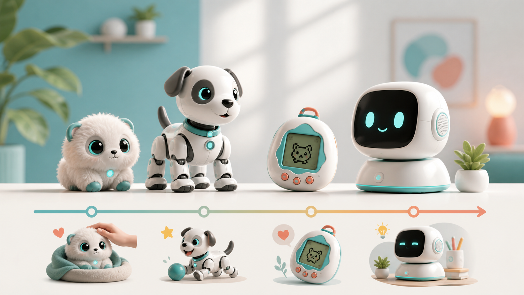 AI pet robots compared across a growth timeline