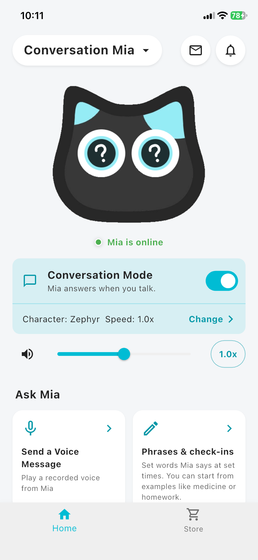 The top right of the home screen, with the envelope icon to the left of the notification bell