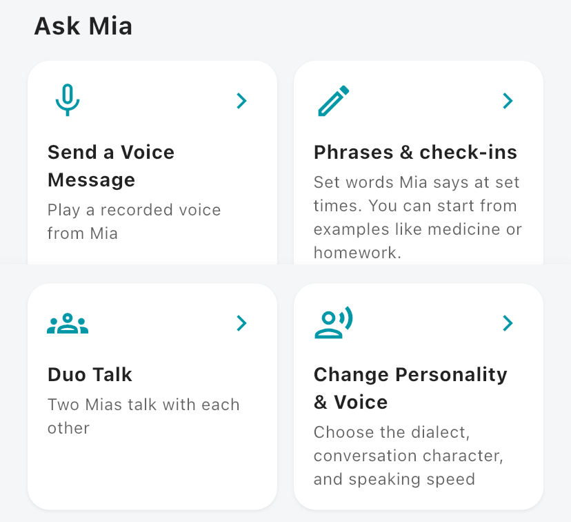 The four cards under "Ask Mia"