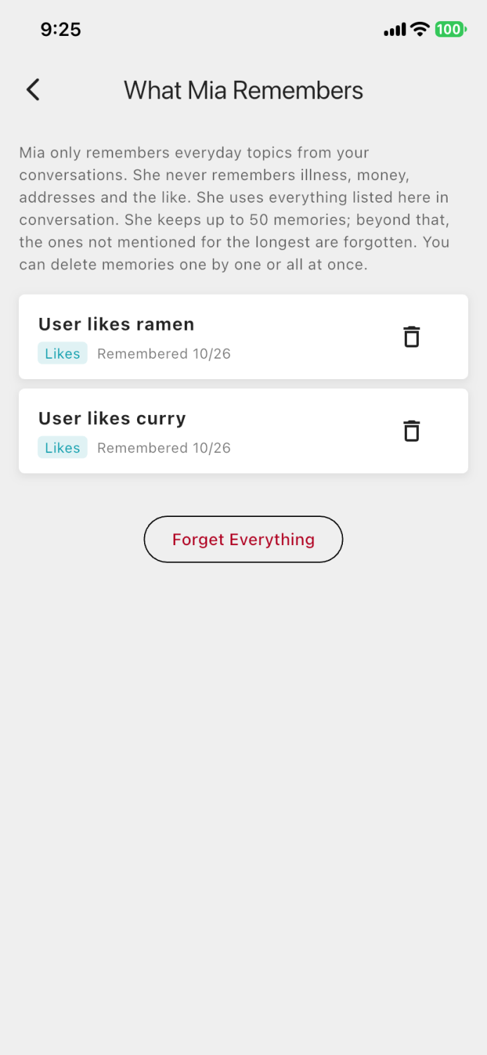 The same screen after the video: "User likes ramen" has been added under Likes